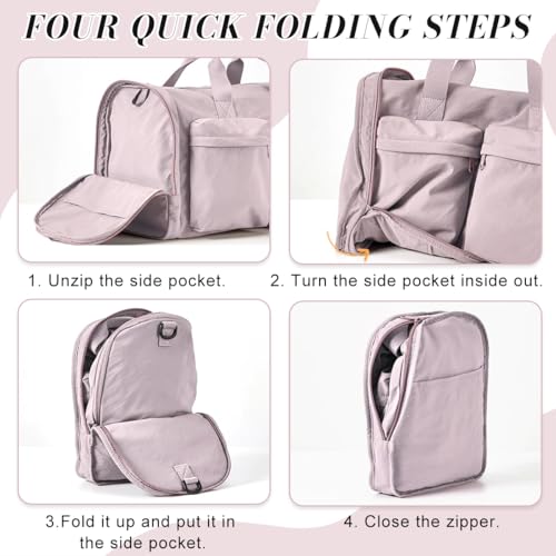 Image of PALAY Gym Bag for Women Light Pink Foldable Nylon Travel Duffel Bag with Shoes Compartment Lightweight Water Resistant Overnight Weekend Bags for Sports and Travel