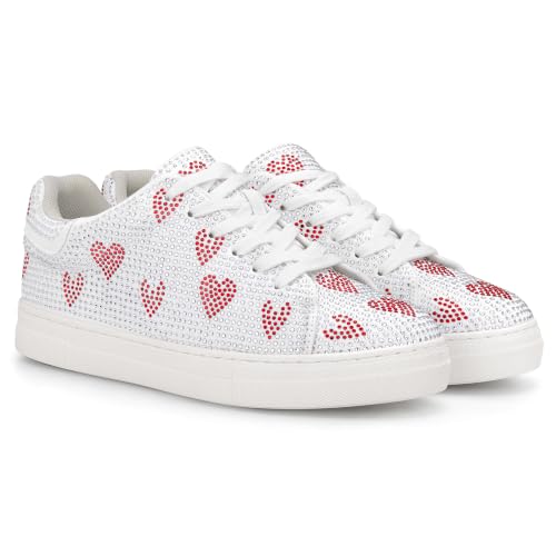 Image of PARTY Women's Rhinestone Platform Lace Up Low Top Glitter Sneakers