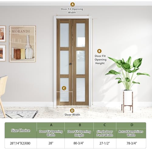 Image of FREDBECK Glass Bifold Door for 28x80 Opening,PVC, Brown Doors for Closet