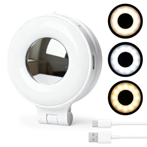 Anneau lumineux magnétique pour téléphone portable, 3 températures de couleur de 2500 K à 8500 K, LED rotative à 180 °, mini lampe vidéo pliable pour...