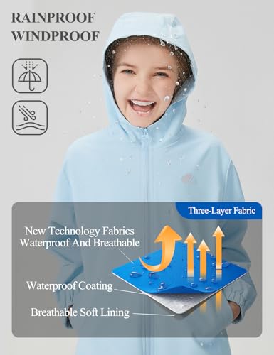 Image of Kids Rain Jacket Lightweight Waterproof Rain Coats Outerwear with Hood for Boys Girls Size 5-15