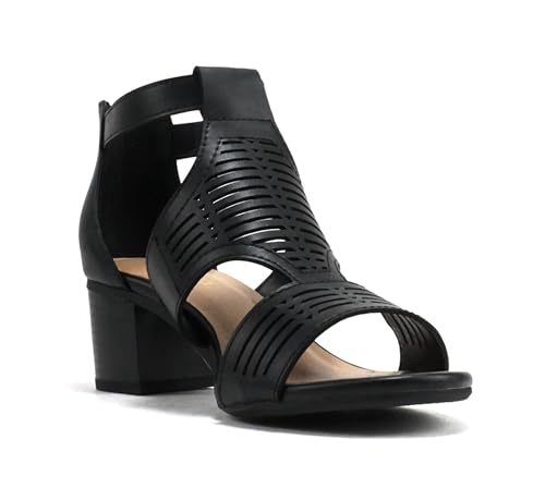 Image of Soda inchNorway inch ~ Women Open Toe Closed Back Counter Cutout Upper Low Block Heel Sandal with Adjustable Ankle Strap