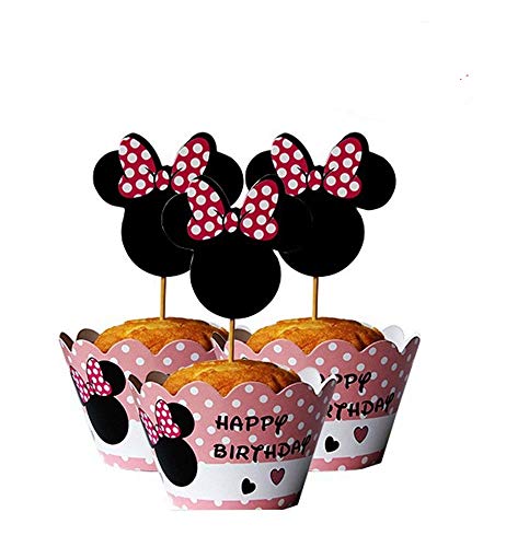 Mickey Mouse Minnie Cupcake Toppers and Wrappers Kids Party Cake Decorations Set of 24