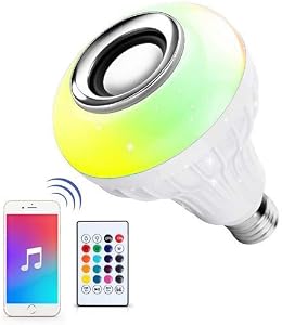 LED Light Bulb with Integrated Bluetooth Speaker, Wireless 12W LED RGB Color Changing Smart Music Audio Bulb with 24 Keys Remote Control (1 Pack)