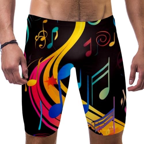 Colorful Music Notes Swimsuit for Men & Boys,Competition Lap Swim Suit, Square Leg Endurance Training