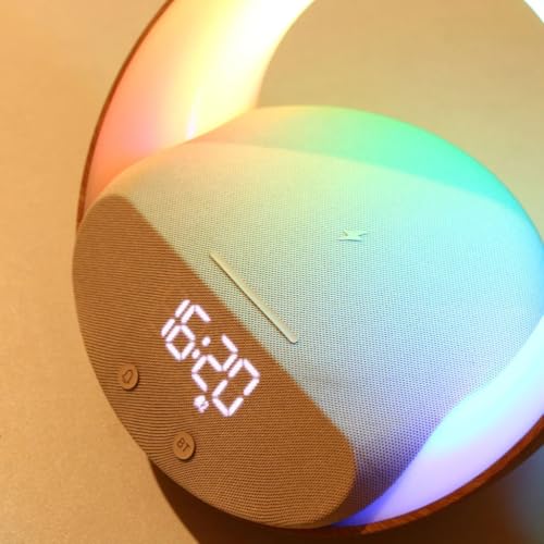 Image of Bigsmall Aura LED Lamp with Wireless Charging, Bluetooth Speaker & Digital Clock | Touch Control RGB Night Light for Bedroom, Living Room, Desk & Office