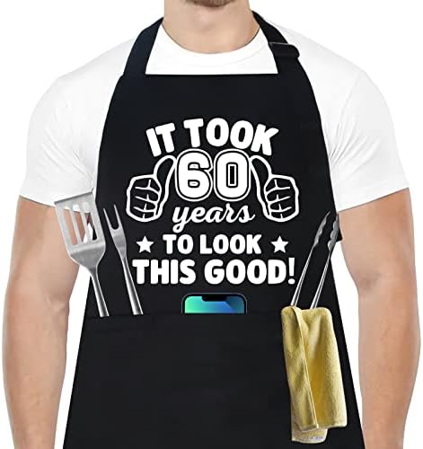 60th Birthday Gifts for Men Women, 1963 Happy 60th Birthday Gift Ideas, 60th Chef Aprons for Men with 3 Pockets, Funny Cooking Aprons for 60 Years Old Men, Women, Dad, Mom, Husband, Wife, Friends