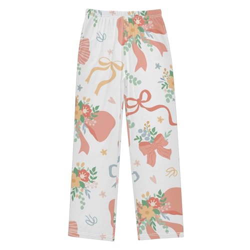 Cute Bouquet Boys Pants Boys Athletic Pants Long Pant for Boywith Pockets Wide-Leg Size 6-14Y