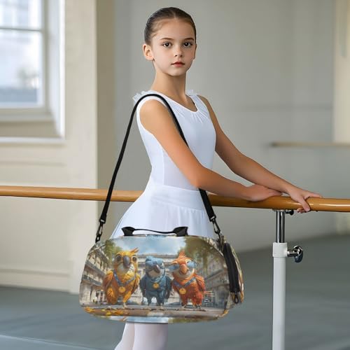 Travel Duffle Bag for Kids Boys Girls Funny Parrot Bird Sports Bag Overnighter Duffle Sleepover Weekender with Shoes Compartment2
