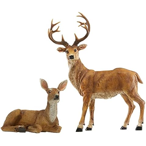 JHVYF Adorable Deer Statue Decor for Garden Yard Buck & Doe Lying Outdoor Sculptures for Home Decor 313+319… Cover
