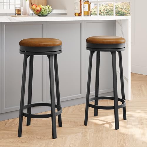 GAOMON 30 inch Swivel Bar Stools Set of 2, Counter Height Barstool with Footrest and PU Leather Upholstery, Metal Frame, Kitchen Barstools for Kitchen