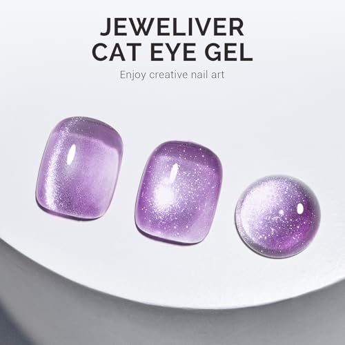 Image of MelodySusie Jeweliver Cat Eye Gel Nail Polish, 0.5 Fl Oz Purple Glitter Holographic Magnetic Nail Polish with Magnet, UV Nail Polish for Nail Art Manicure Salon DIY at Home C16
