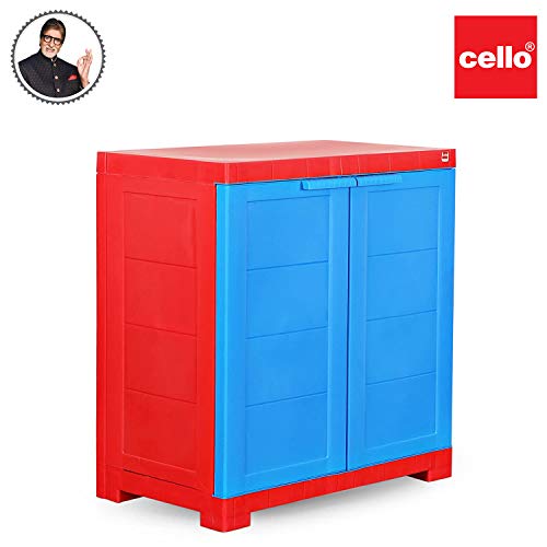 Image of Cello Novelty Compact Plastic Cabinet with Dustproof Doors| 3 Year Warranty | Almirah, Cupboard, Wardrobe for Home, Living Room, Bedroom, Kitchen, Office, Outdoor| Red & Blue Colour