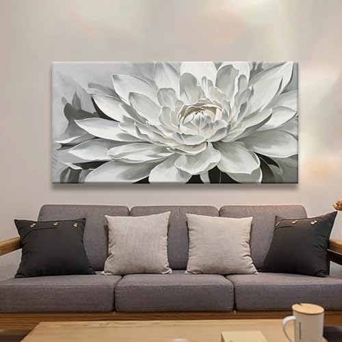 Image of TAIJXAGSG Wall Art Living Room Flower White Wall Art Modern Canvas Art Wall Decor lotus Home Wall Decor Suitable For Bedroom Apartment Office Can Be Hung 24 inch X 48 inch