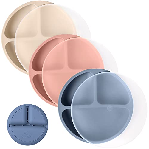 Image of WeeSprout Silicone Plates with Lids for Babies & Toddlers (3 Pack) 100% Food-Grade Dishes for Self Feeding, Divided Design & Raised Edges for Picky Eaters, Dishwasher & Microwave Safe Weaning Supplies