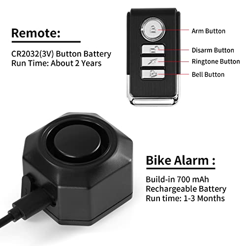 Fahrrad Alarmanlage,Rupse 110dB Fahrradalarmanlagen mit Fernbedienung Wiederaufladbarer wasserdichter Diebstahlschutz Bike Alarm, drahtloser Fahrradalarm für Motorrad, Fahrzeug,Scooter Roller - Image 6