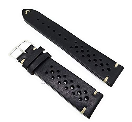 XamicSandtuhr Fluco Hunter Racing Rally 18 mm Black Leather Men's Watch Strap Made in Germany, black, Strap.