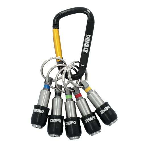 DEWALT Keyring Bit Holder Set 1/4 Inch Hex Bits Durable Metal Bit Holder Key Chain (DWAFHLDKC5)