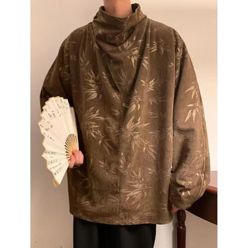 NCDUANSAN Chinese style button neck men's jacket, Spring and Autumn retro ethnic style print, loose high neck warm top3