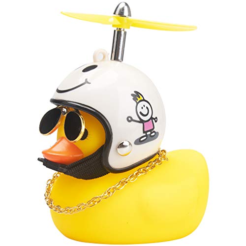 wonuu Rubber Duck Toy Car Ornaments Yellow Duck Car Dashboard Decorations Cool Glasses Duck with Propeller Helmet (White Smile-Yellow)