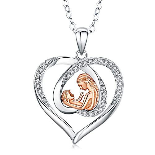 Odinstone Collana con ciondolo cuore amore madre e figlio in argento sterling 925 5A Gioielli con zirconi cubici Regali per nonna Mamma Figlia Moglie con confezione regalo