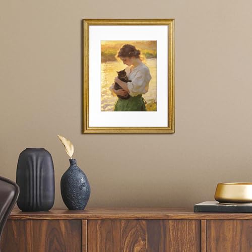 Image of upsimples Vintage 11x14 Picture Frame, Antique Gold Frame Displays 8x10 with Mat or 11 x 14 Without for Vertical or Horizontal Wall Decor, 1pack | Fit 8x10 and 11 x 14 Photo, Wall or Tabletop Display, Antique-style Decoration, Rustic Farmhouse Decor, For Weddings