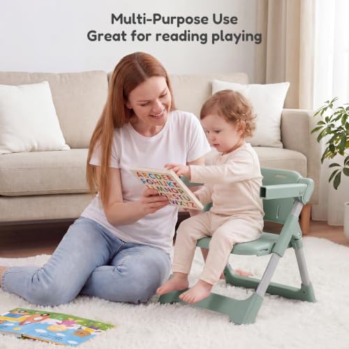 Image of Baby High Chair Booster Seat: Portable Booster Seat for Kitchen s Dining Chair Foldable Highchair - Travel Size Tool-Free Setup Adjustable Tray (Green)