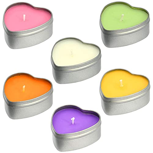 DEYBBY Scented Soywax Tea Light Candles Big Size Heart Shaped Aromatherapy Candle - 6 Hours Burn Time Silver Metal Travel Tin for Spa Home Dcor Wedding and Valentines Day