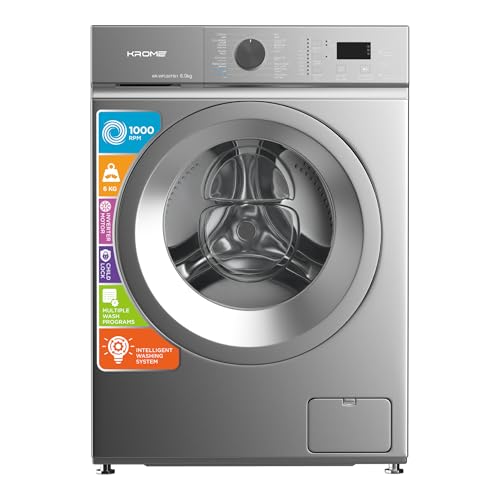 Krome 6 Kg Front Load Washing Machine | Inverter Motor | 1000 RPM | Steam Wash | 12 Wash Programs | Intelligent Wash System | Load & Foam Detection | Child Lock | Grey KR-WFL60TSI1