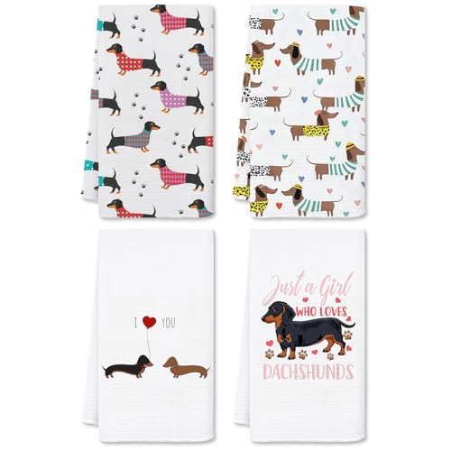 4 paños de cocina de microfibra con diseño de perro salchicha, absorbentes y de secado rápido, 40 x 60 cm, divertidos regalos para la cocina, el hogar y los amantes de los perros salchicha
