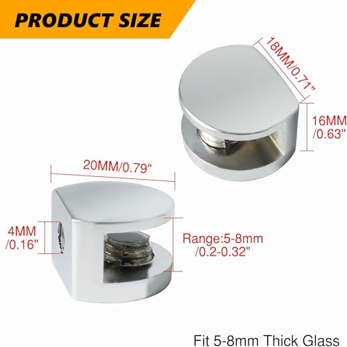 Alise Glass Shelf Bracket Adjustable Shower Brackets,Heavy Duty Clamp Holder For 5-8Mm Glass Shelves,Wall Mount Clamps Clip Support Hardware Replacement Parts,Bl3008-4P Polished Chrome Pack Of 4 thumb #1