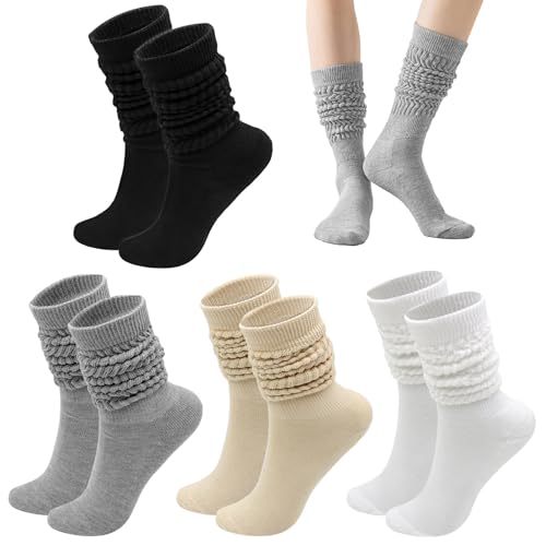 ZOCONE 4 Pares Calcetines Largos Mujer Holgados Scrunch Invierno Punto Termicos Calcetines Gordos Altos Hasta la Rodilla para Botas