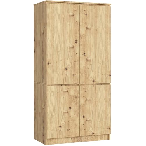 AKORD Set armoire S90 90 cm | Armoire avec 4 portes | Extension de garde-robe | Extension pour armoire | L 90 x H 180 x P 51 cm | Poids 66,6 kg | Chêne artisanal