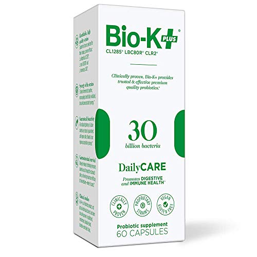Bio-K + Daily Care Probiotic Supplement Capsules for Adult Men and Women, 30 Billion Active Bacteria, Promotes Immune System & Intestinal Health - Vegan & Gluten-Free Delayed Release, 60 Capsules/Box