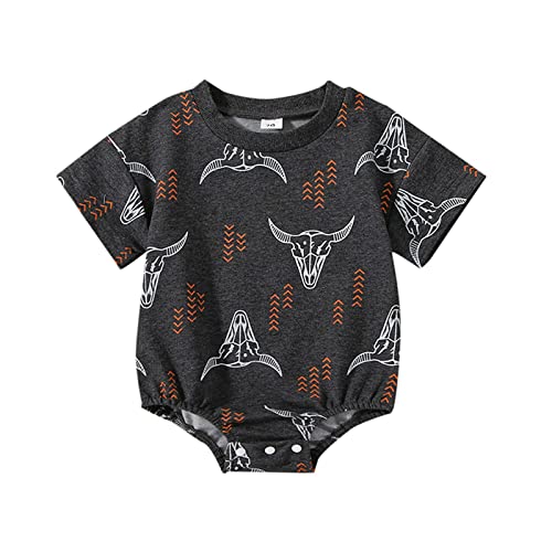 Kayotuas Western Baby Boy Girl Clothes Cow Print Bubble Romper Oversized Short Sleeve Tshirt Bodysuit Infant Summer Outfits