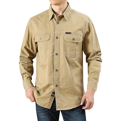 Chemise militaire cargo en coton pour homme avec manches longues