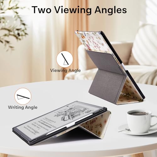 Image of CoBak Case for 11 inch Kindle Scribe 3rd Generation 2025, Kindle Scribe Colorsoft with Two Viewing Angles - All New PU Leather Cover with Auto Sleep Wake, Pen Holder. AntiqueFloralia
