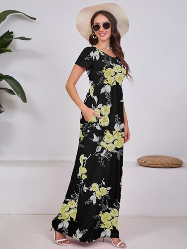 Image of DEARCASE Maxi Dress for Women Short Sleeve Casual Summer Loose Plain Comfy Long Dresses with Pockets