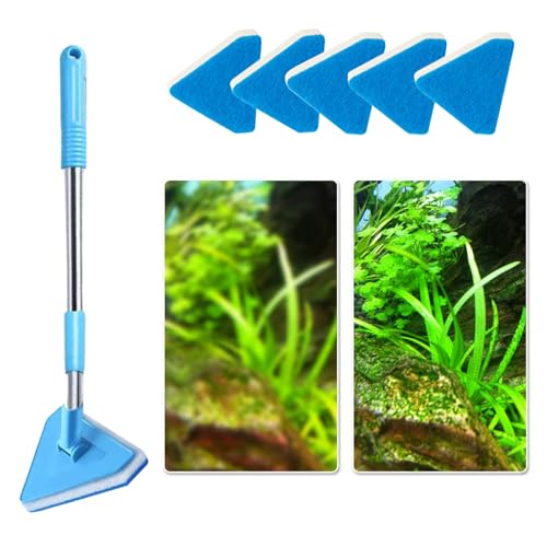 Scrubber para acuarios | Limpiador para bañera de peces con mango telescópico – Herramienta con esponja y raspador para limpieza de estanques cocina y terrarios y mantenimiento de acuarios