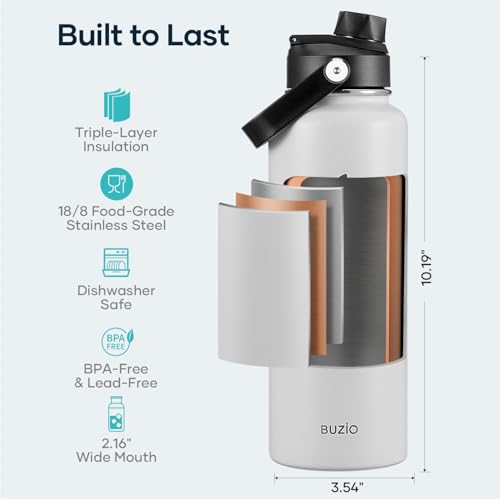 Image of BUZIO Triple Wall Vacuum Water Bottle with Dust-Proof Straw & Spout Lids