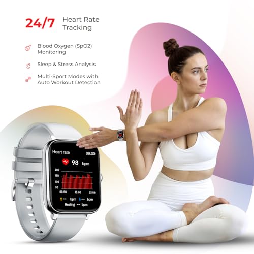 Image of Nervfit Vibe Smartwatch with 1.85 inch TrueColor+ LED Display | Bluetooth Calling | Waterproof | Heart Rate & SpO2 Tracking | Sleep & Stress Monitor | 5-Day Battery | Sports Modes (Grey with Silicon)