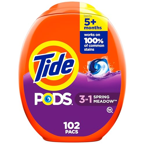 Tide PODS Laundry Detergent Pacs, 3-in-1 Stain Remover, Odor Fighter, Color Protector, 102 Count, HE...