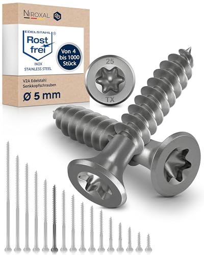 Wood Screws 5x65 mm Stainless Steel 304 Torx Countersunk Head Partial Thread Chipboard Screws Pack of 4 NietFullThings