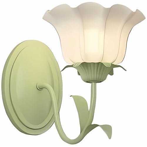 SXSaelciun Aplique de Pared Vintage con Forma de Flor, Estilo nórdico Moderno, Color Verde, de acrílico lechoso, para mesita de Noche, lámpara de Interior, Ideal para Dormitorio o Sala de EST