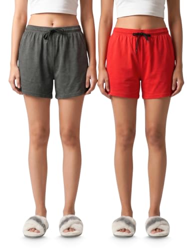 Image of Fflirtygo Women's Cotton Shorts | Sports and Running | Gym Workout and Yoga | Regular Fit Shorts for Women Combo (Pack of 2)