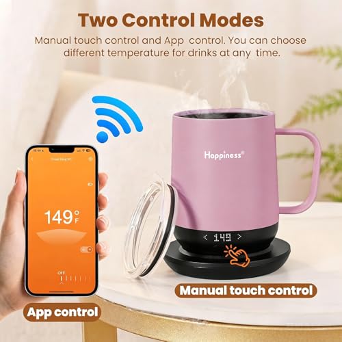 Image of Happiness Smart Heated Coffee Mug,12oz Rechargeable Electric Self Heating Temperature Control Coffee Cup