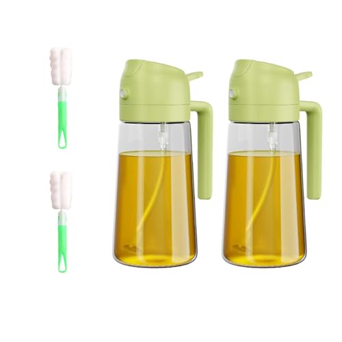 GXABK 16oz/470ml Olive Oil Dispenser for Kitchen Gadgets - 2 in 1 Olive Oil Dispenser and Olive Oil Spray - Olive Oil Sprayer for Cooking, Kitchen, Salad, Barbecue, 2 Pack and includ 2 Brush(Green)