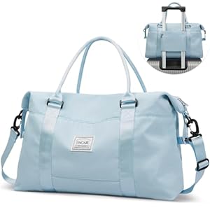 BAGAIL Travel Duffel Bag, Weekender Bags for Women, Overnight Gym Carry On Tote Bag with Wet Pocket, Hospital Mom Bag for Labor and Delivery – Light Blue