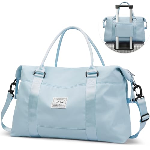 BAGAIL Travel Duffel Bag, Weekender Bags for Women, Overnight Gym Carry On Tote Bag with Wet Pocket, Hospital Mom Bag for Labor and Delivery – Light Blue