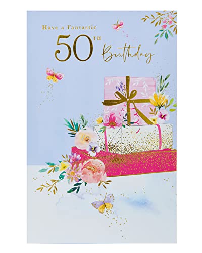 UK Greetings Biglietto di auguri per l'80° compleanno per lei/femmina/amica con busta, motivo regalo rosa